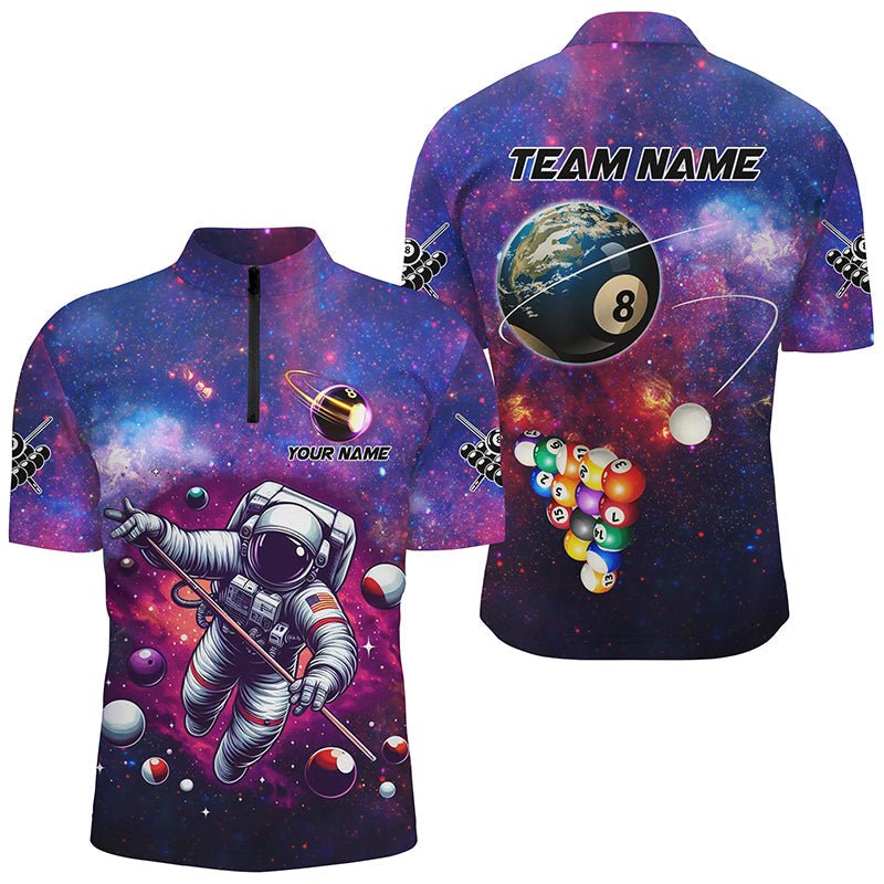 Herren Billiardshirt T2024 in Blau - Lila mit Galaxy - Astronauten - Motiv - Outfitsuche