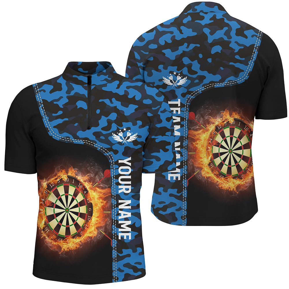 Herren Blau Camo Flame Darts Viertel - Zip Shirt L1238 - Outfitsuche