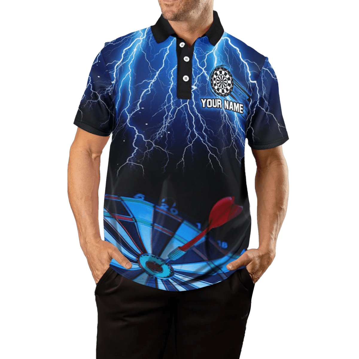 Herren Blaue Blitz 3D Dartboard Darts Polo T1995 - Outfitsuche