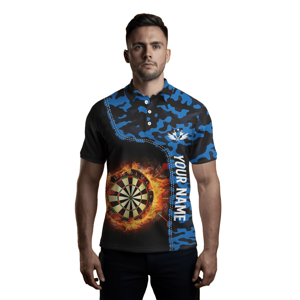 Herren Blue Camo Flame Darts Polo Shirt L1238 - Outfitsuche