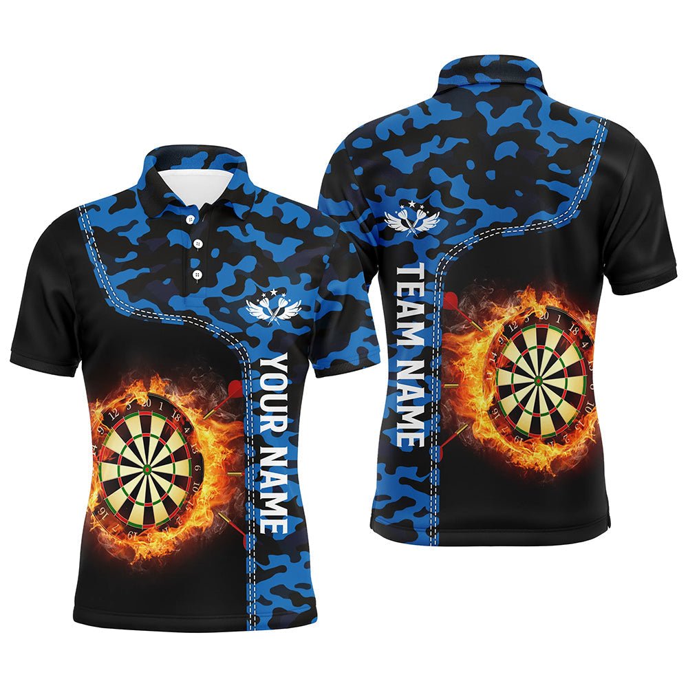 Herren Blue Camo Flame Darts Polo Shirt L1238 - Outfitsuche