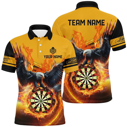 Herren Custom Darts Polo Shirt - 3D Adler auf Dart Board Feuer - Gelb T1293 - Outfitsuche