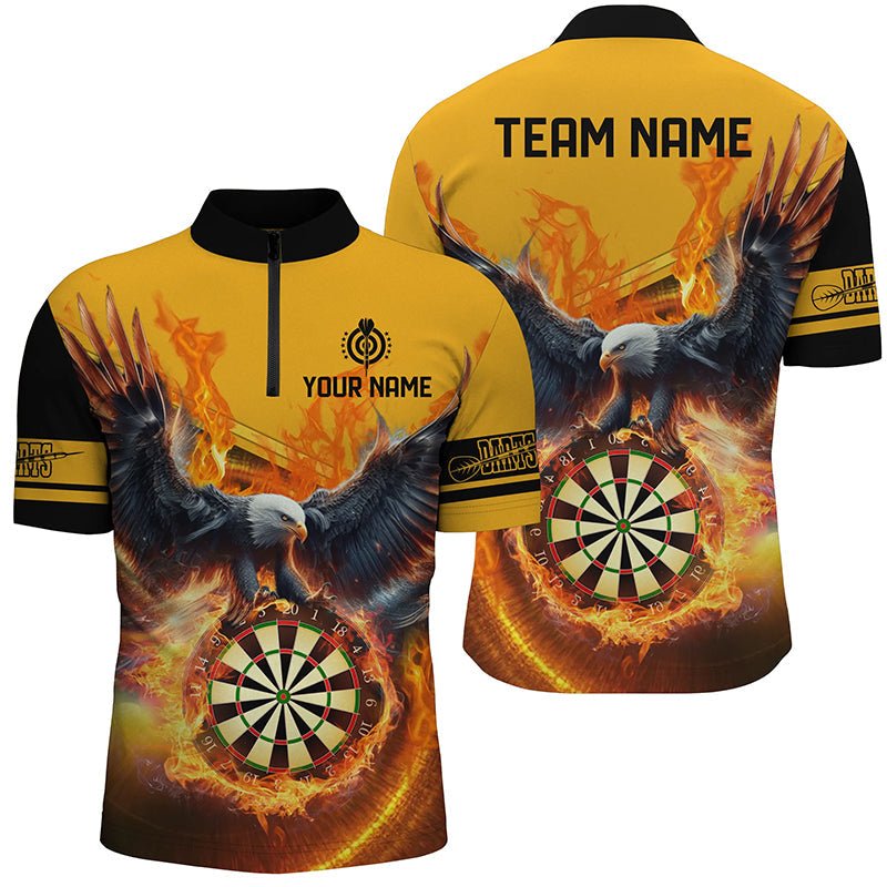 Herren Custom Darts Polo Shirt - 3D Adler auf Dart Board Feuer - Gelb T1293 - Outfitsuche