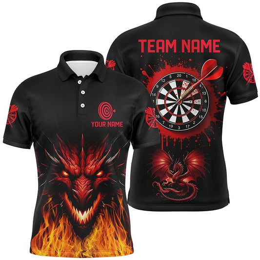 Herren Custom Drachen Darts Polo - Shirt - Schwarz/Rot T1451 - Outfitsuche