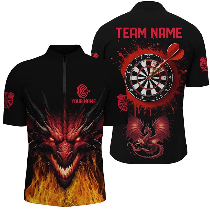 Herren Custom Drachen Darts Polo - Shirt - Schwarz/Rot T1451 - Outfitsuche