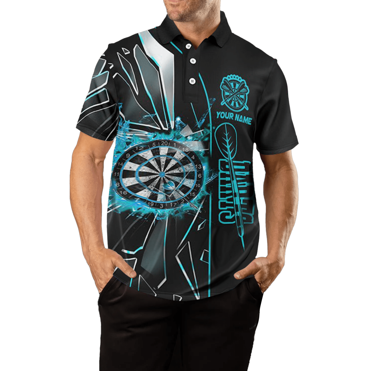 Herren Custom Türkis Break Glass 3D Darts Polo Trikot T1998 - Outfitsuche