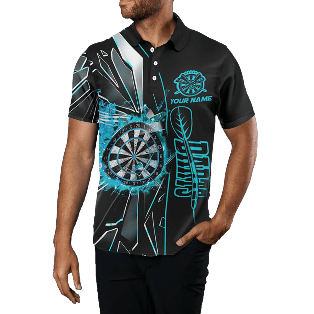 Herren Custom Türkis Break Glass 3D Darts Polo Trikot T1998 - Outfitsuche