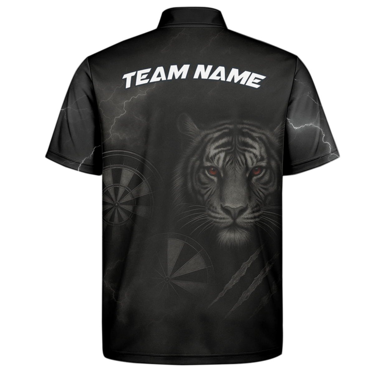 Herren Dart - Jersey Poloshirt - Individuell: Brüllender Tiger Blitz Rote Augen - Schwarz K4273 - Outfitsuche