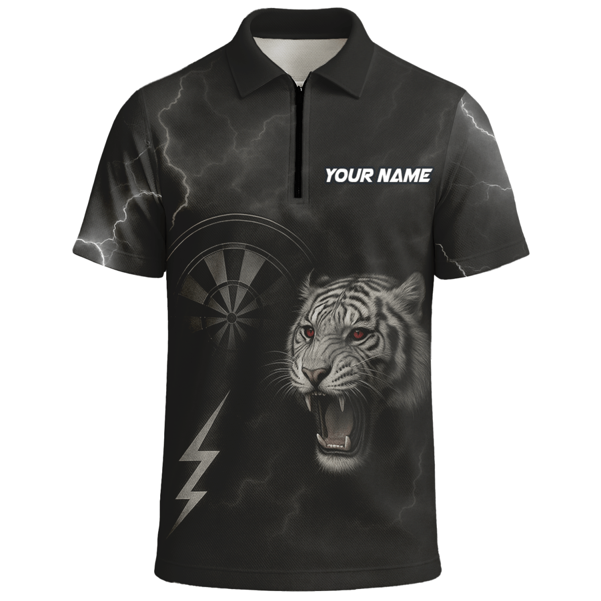 Herren Dart - Jersey Poloshirt - Individuell: Brüllender Tiger Blitz Rote Augen - Schwarz K4273 - Outfitsuche
