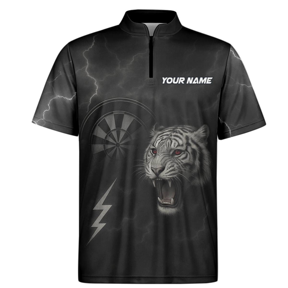 Herren Dart - Jersey Poloshirt - Individuell: Brüllender Tiger Blitz Rote Augen - Schwarz K4273 - Outfitsuche