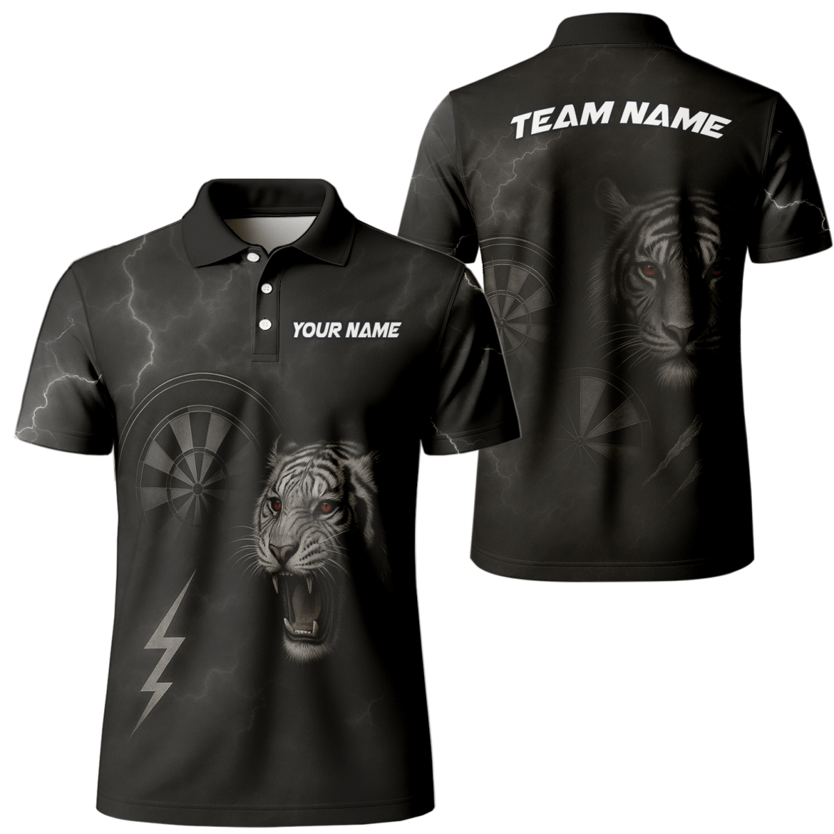 Herren Dart - Jersey Poloshirt - Individuell: Brüllender Tiger Blitz Rote Augen - Schwarz K4273 - Outfitsuche