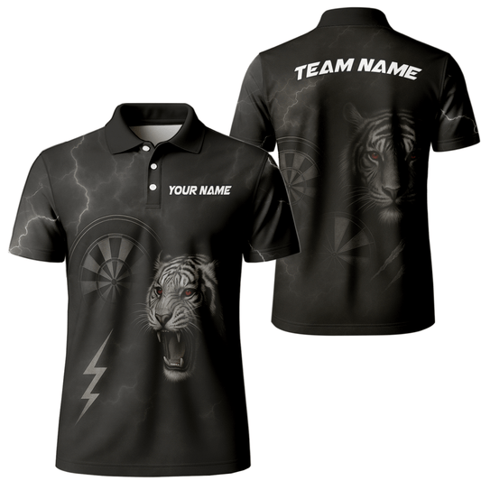 Herren Dart - Jersey Poloshirt - Individuell: Brüllender Tiger Blitz Rote Augen - Schwarz K4273 - Outfitsuche