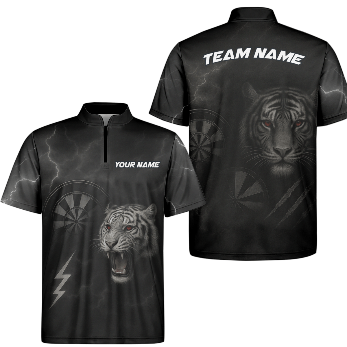 Herren Dart - Jersey Poloshirt - Individuell: Brüllender Tiger Blitz Rote Augen - Schwarz K4273 - Outfitsuche