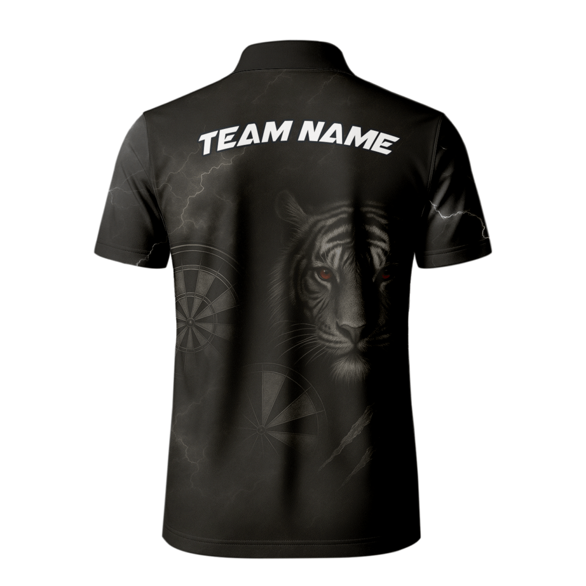 Herren Dart - Jersey Poloshirt - Individuell: Brüllender Tiger Blitz Rote Augen - Schwarz K4273 - Outfitsuche