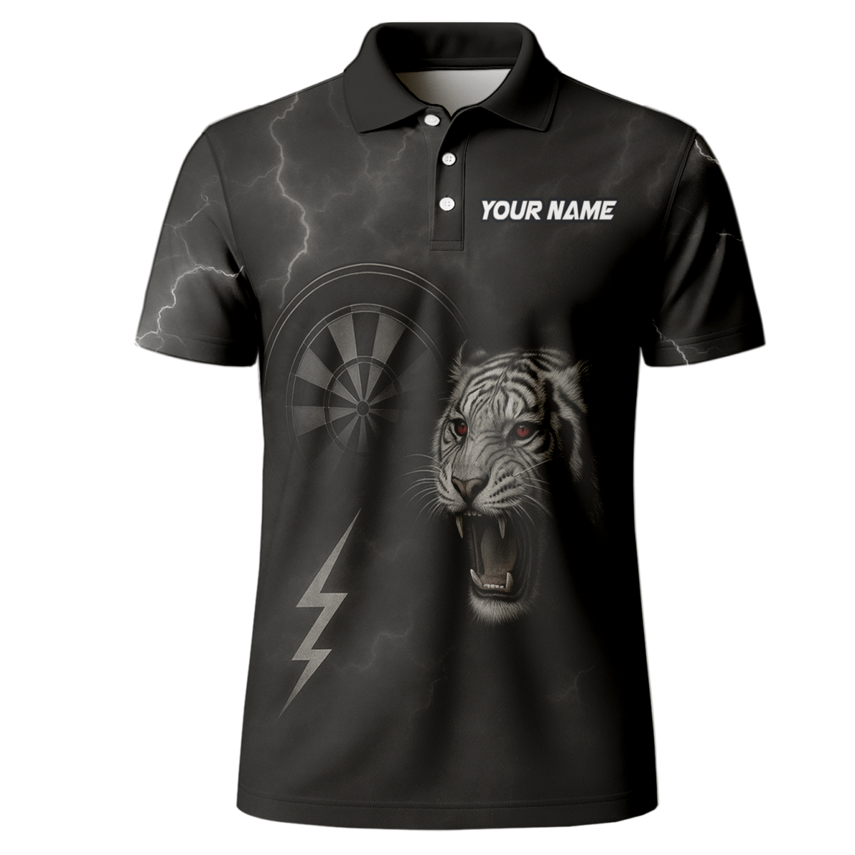 Herren Dart - Jersey Poloshirt - Individuell: Brüllender Tiger Blitz Rote Augen - Schwarz K4273 - Outfitsuche