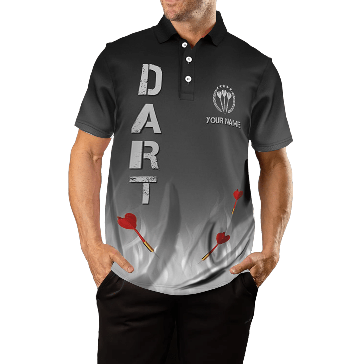 Herren Dart - Polo mit Feuerflammen - Verlauf, Schwarz/Grau, cooles Trikot R477 - Outfitsuche