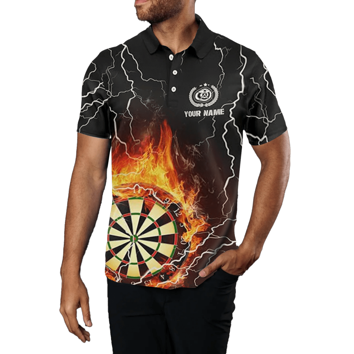 Herren Dart - Polo mit Flammen und Blitz, Schwarz, Darts - Trikot Z860 - Outfitsuche