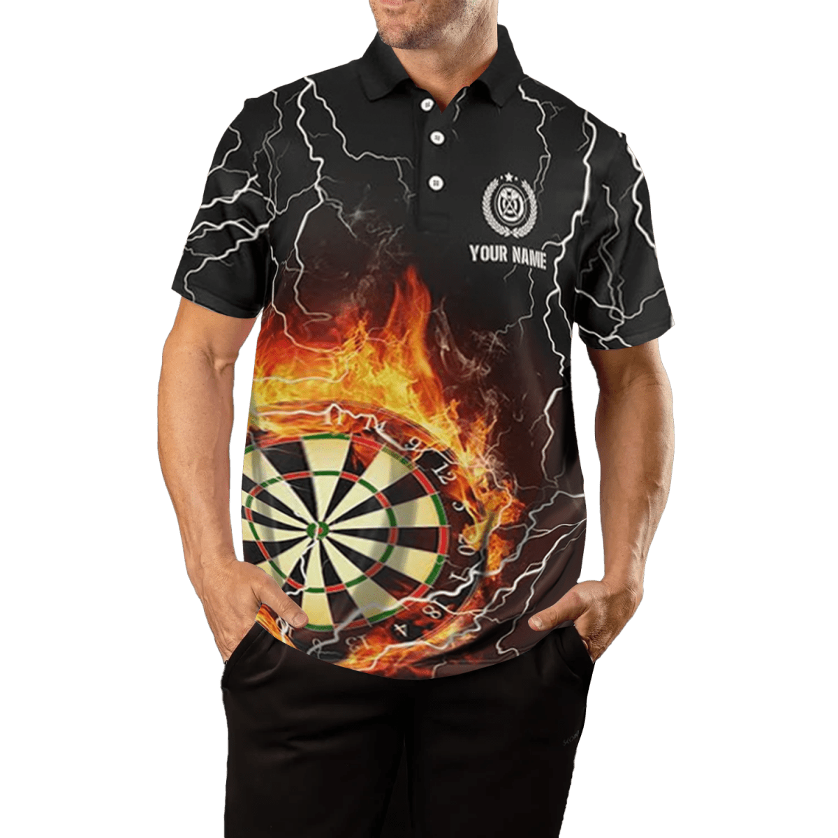 Herren Dart - Polo mit Flammen und Blitz, Schwarz, Darts - Trikot Z860 - Outfitsuche