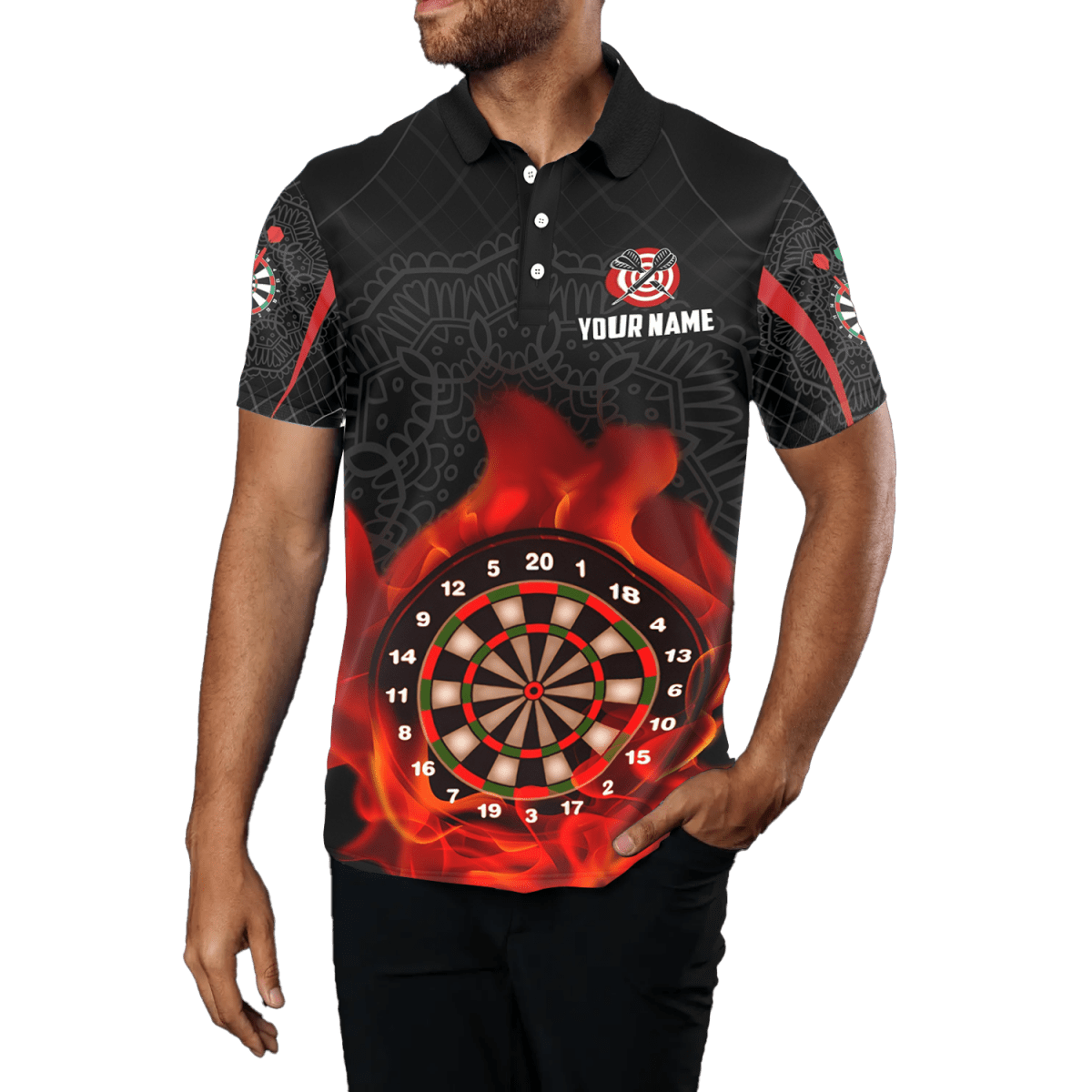 Herren Dart Polo mit keltischem Flammenmuster - Schwarz y565 - Outfitsuche