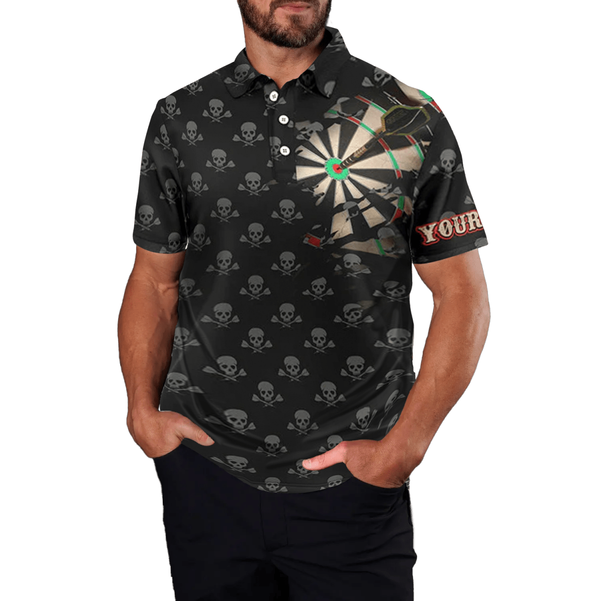 Herren Dart - Polo mit Schädeln und Dartpfeilen, gruseliges Trikot, schwarz H2341 - Outfitsuche