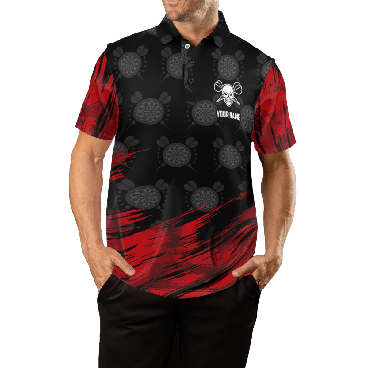 Herren Dart - Polo mit Totenkopf - Motiv, rot - schwarz R76 - Outfitsuche