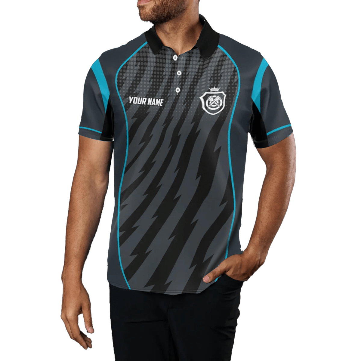 Herren Dart Polo Shirt Blau Grau Blitz Design L206 - Outfitsuche