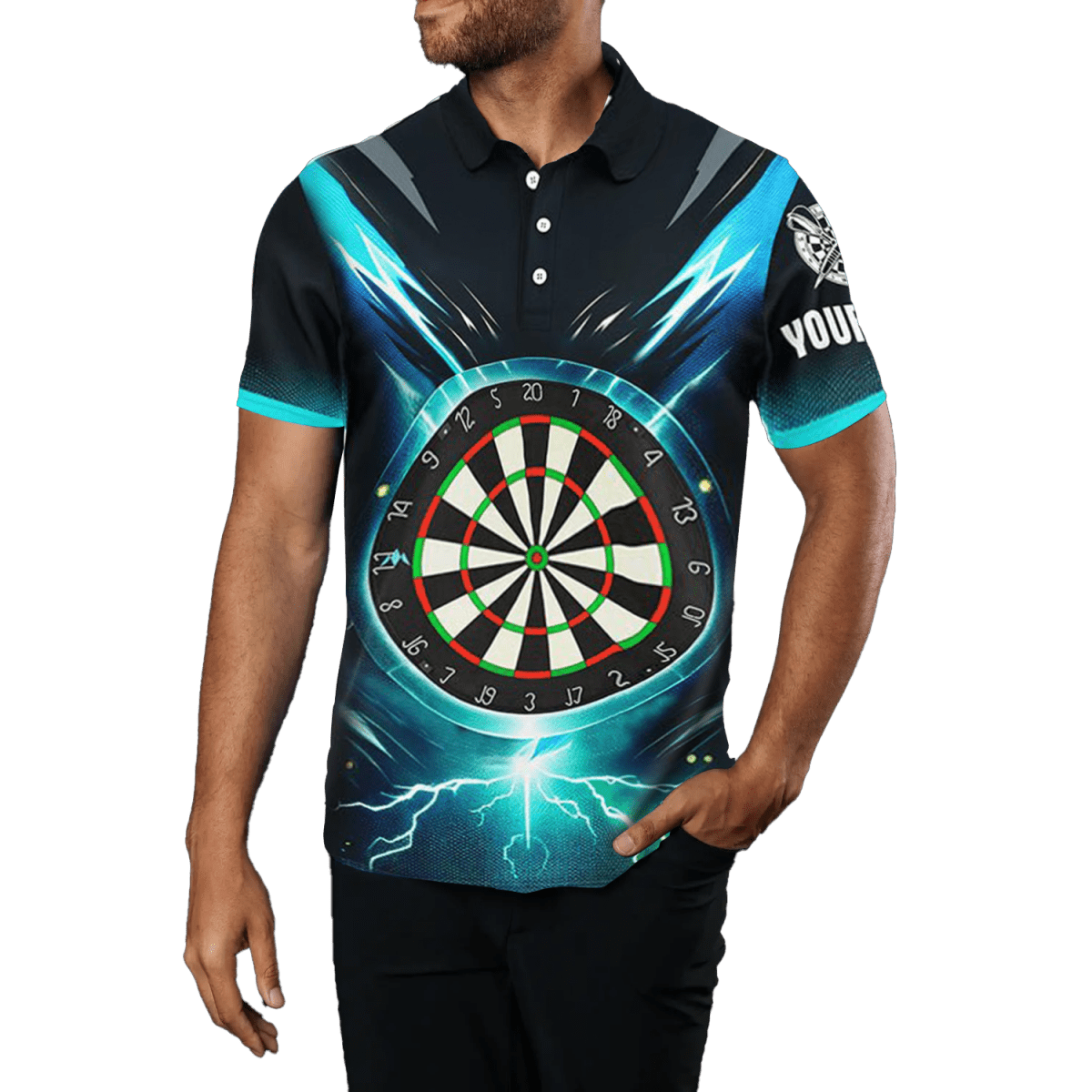 Herren Dart Polo Shirt "Blauer Blitz" | Dart Trikot | Blue Lightning L1370 - Outfitsuche