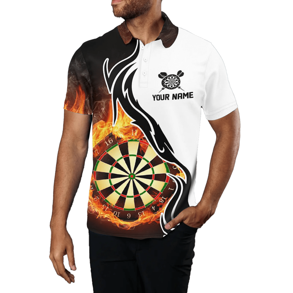 Herren Dart Polo Shirt - Feuerflamme - Darts Hemd - Rot L1364 - Outfitsuche