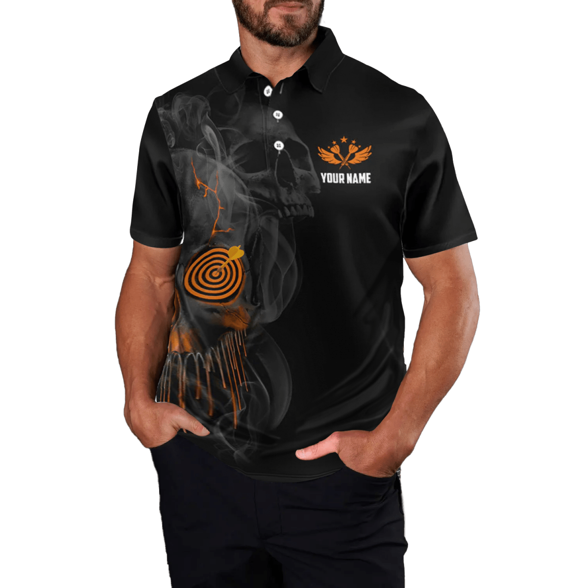 Herren Dart Polo Shirt, Halloween Orange, Skull Design Y415 - Outfitsuche