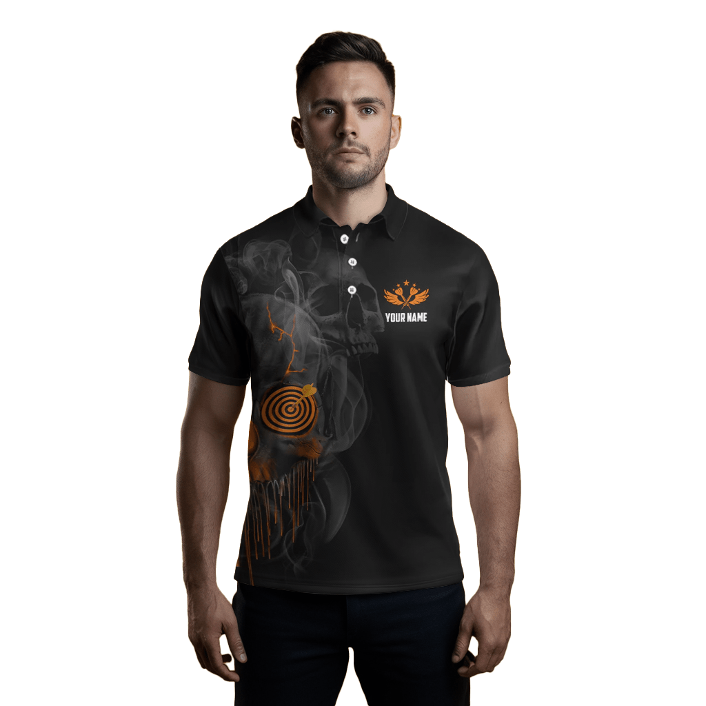 Herren Dart Polo Shirt, Halloween Orange, Skull Design Y415 - Outfitsuche