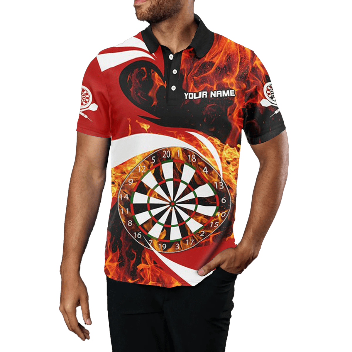 Herren Dart Polo Shirt in Rot mit Feuerflammenmotiv L1365 - Outfitsuche