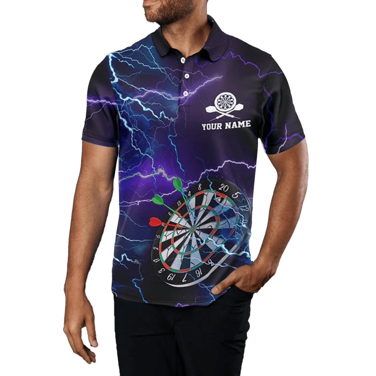 Herren Dart Polo Shirt - Lila mit Donner und Blitz C5131 - Outfitsuche