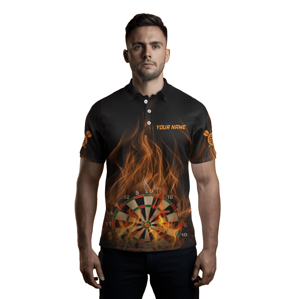 Herren Dart Polo Shirt mit Feuerflammen Dartboard, Schwarz - rot, Dart Trikot V359 - Outfitsuche