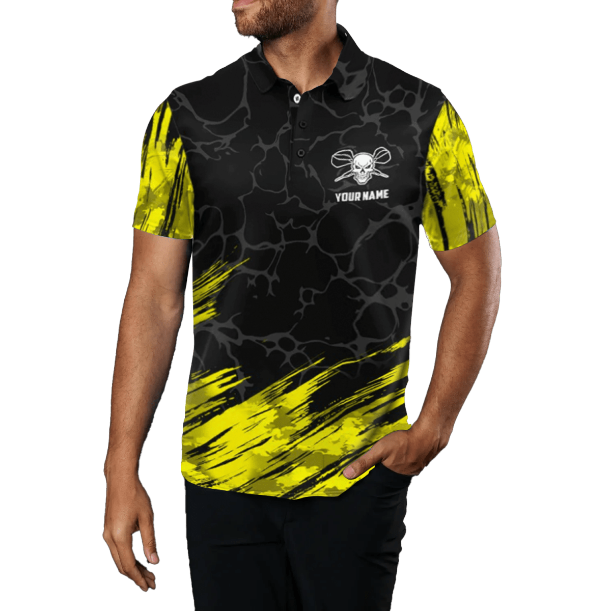 Herren Dart Polo - Shirt mit Schädel, gelb - schwarz, F918 - Outfitsuche