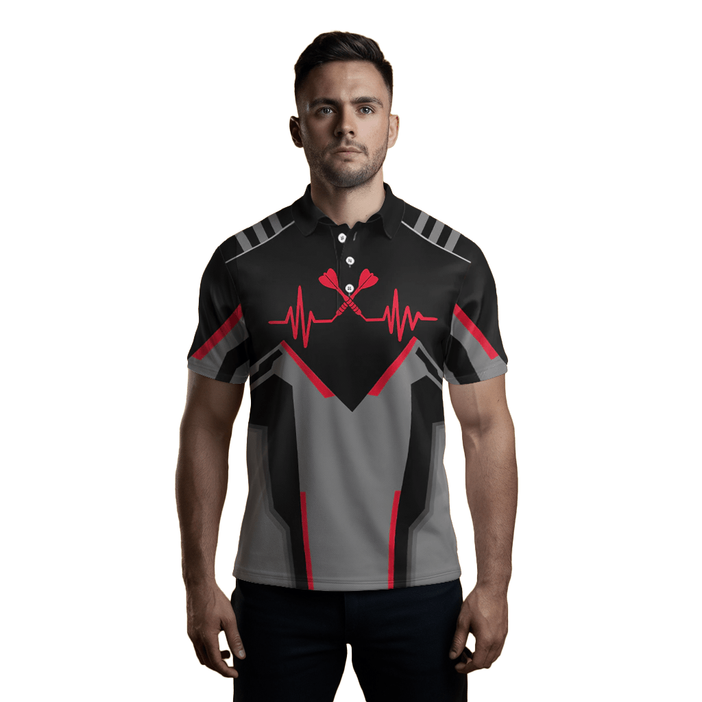 Herren Dart Polo Shirt, rotes Herzschlagmuster, Trikot R183 - Outfitsuche