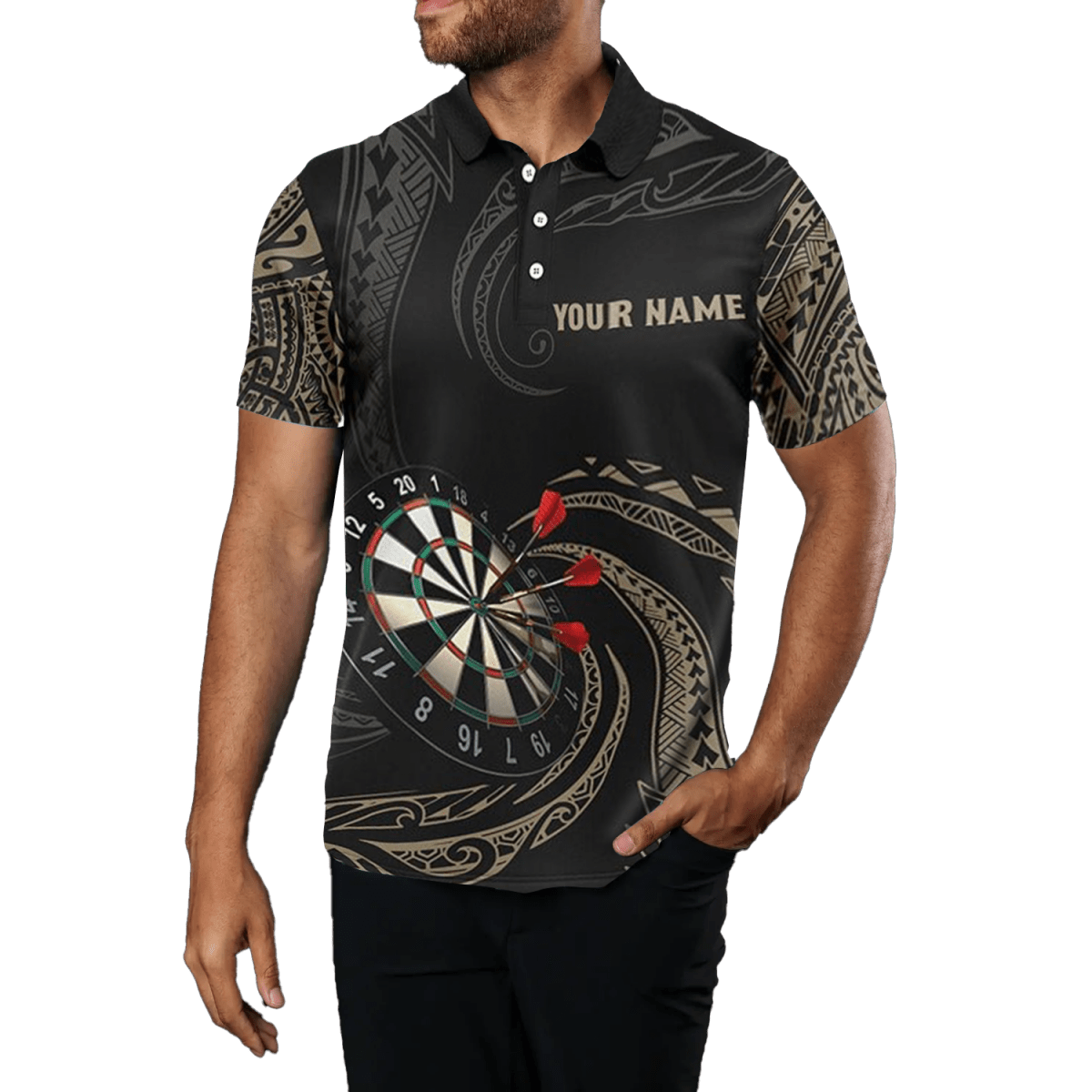 Herren Dart Polo Shirt, Tribal, Schwarz K468 - Outfitsuche