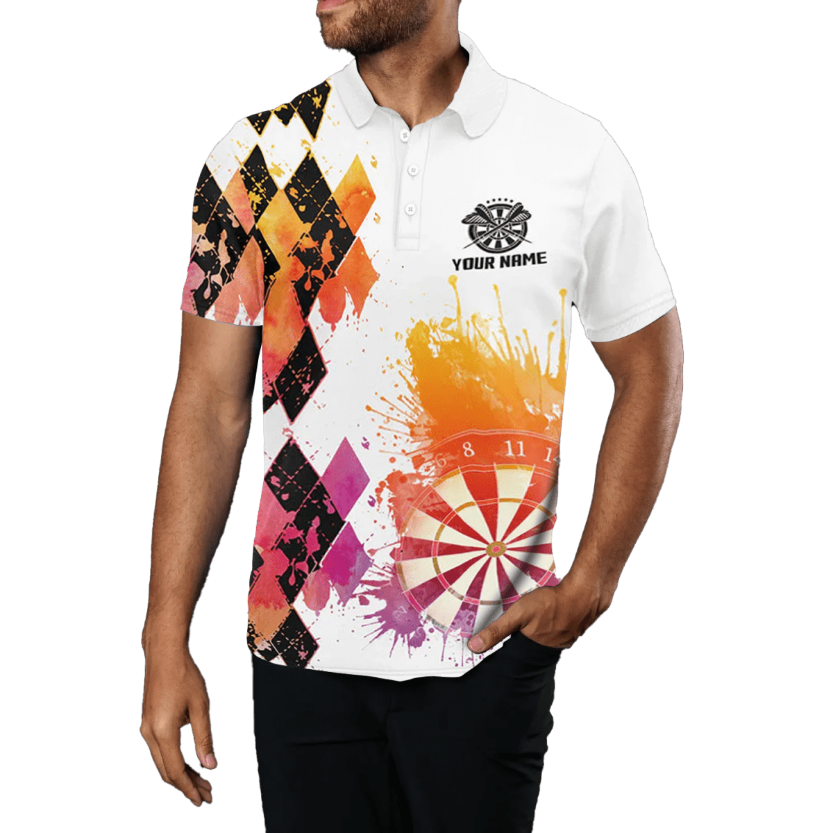 Herren Dart Polo Shirt, Wasserfarben - Argyle - Muster, bunt A370 - Outfitsuche