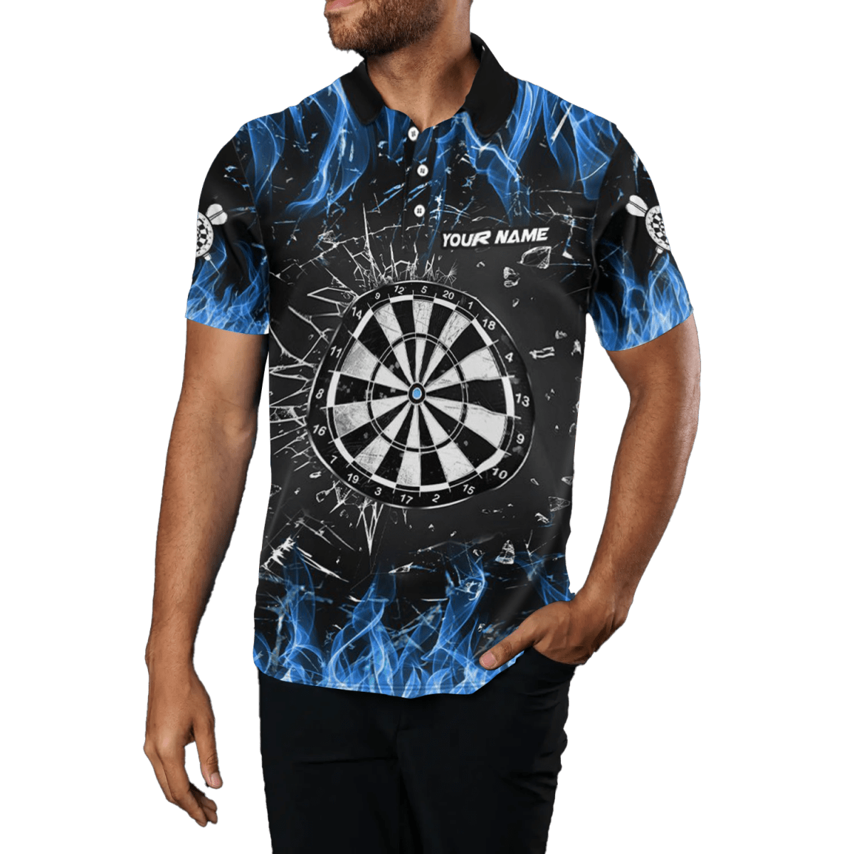 Herren Dart Polo Shirts mit blauem Feuerglasbruch V1193 - Outfitsuche