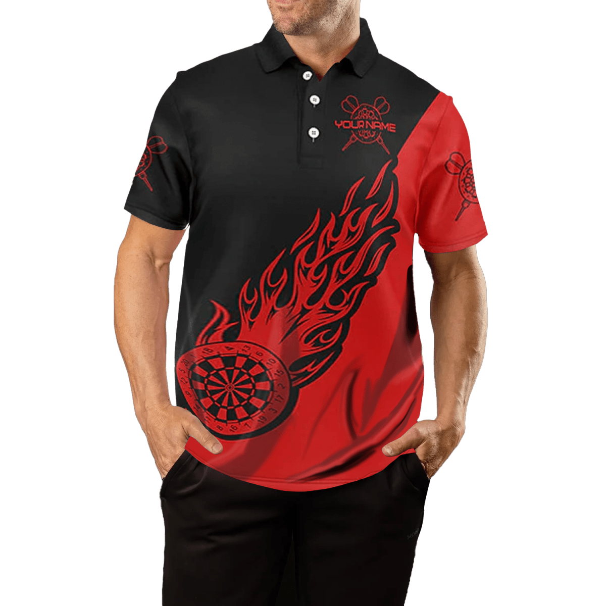 Herren Dart - Poloshirt mit rotem Flammenmotiv K541 - Outfitsuche