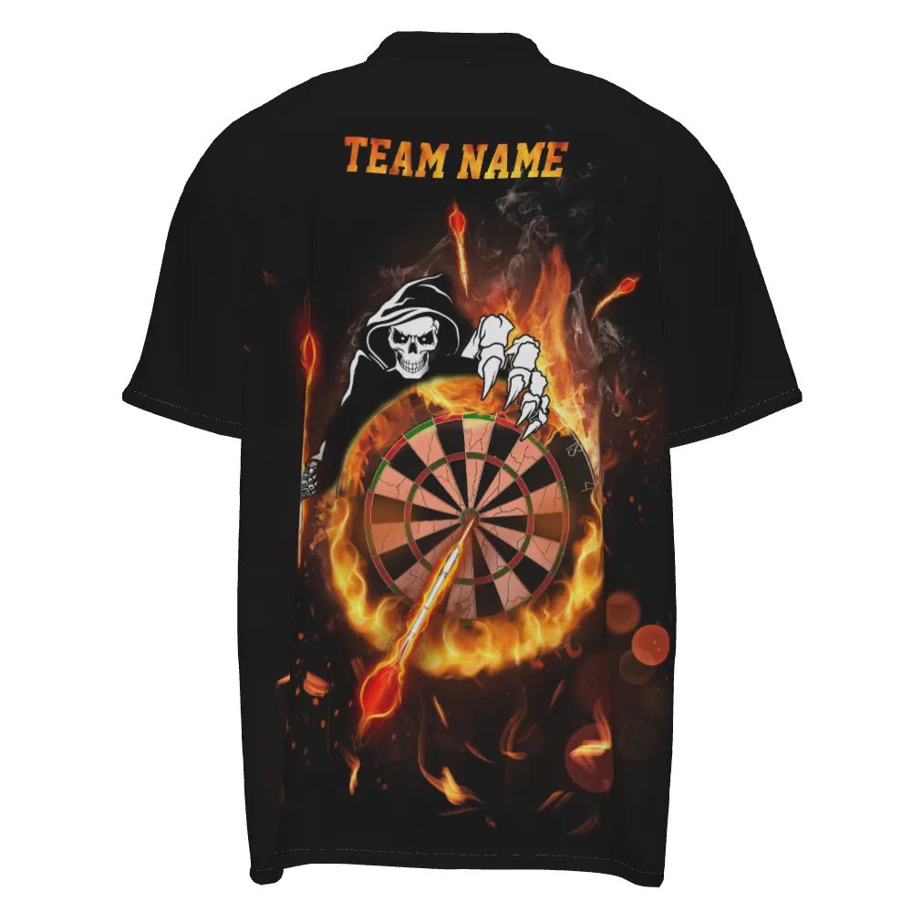 Herren Dart-Shirt mit Totenkopf-Flammenmotiv, individuell anpassbares Dart-Trikot mit Feuerdesign R847 zip - Outfitsuche