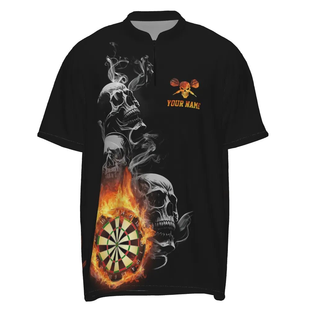 Herren Dart-Shirt mit Totenkopf-Flammenmotiv, individuell anpassbares Dart-Trikot mit Feuerdesign R847 zip - Outfitsuche