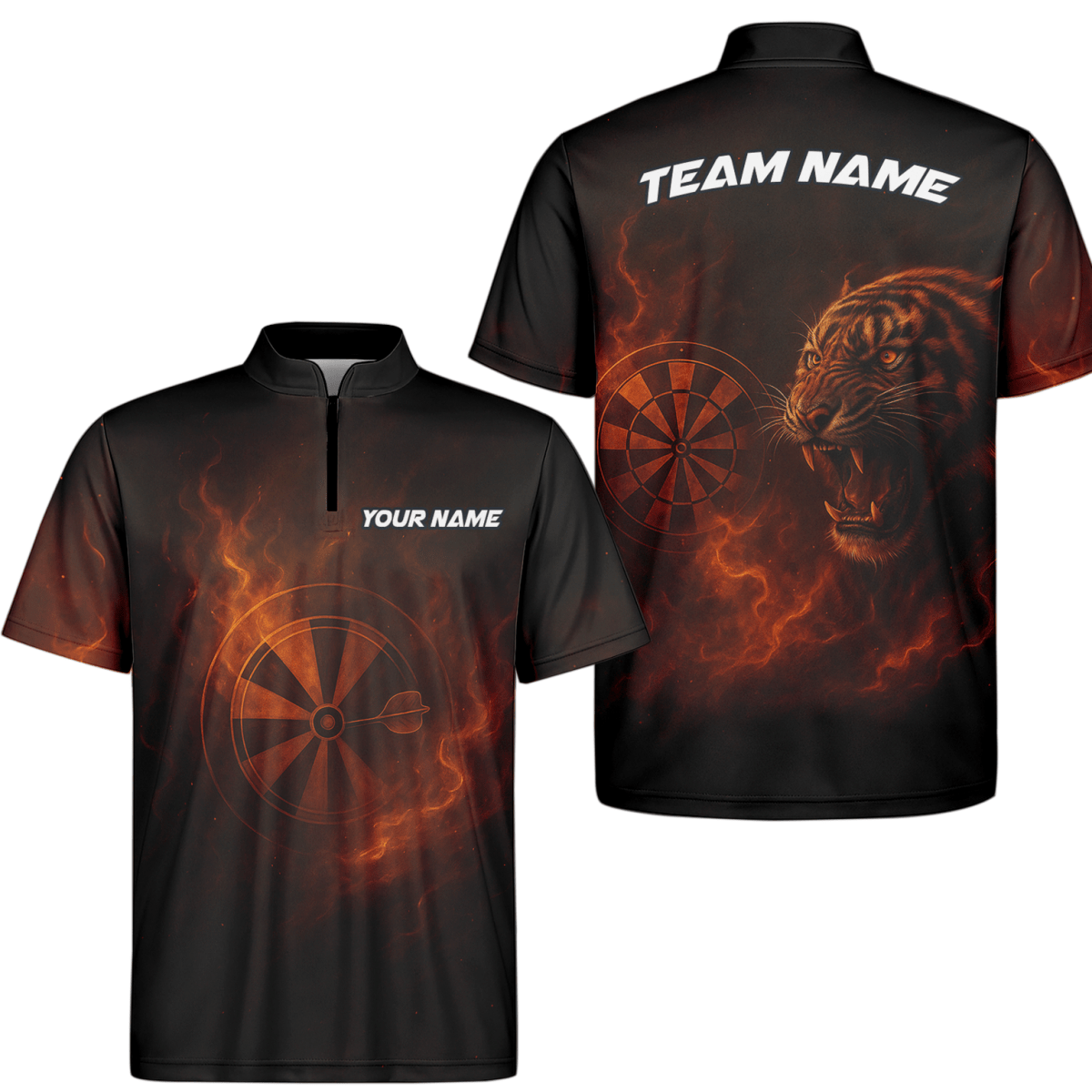 Herren Dart Trikot Personalisiert Fire Tiger Schwarz mit eigenem Namen D5503 - Outfitsuche