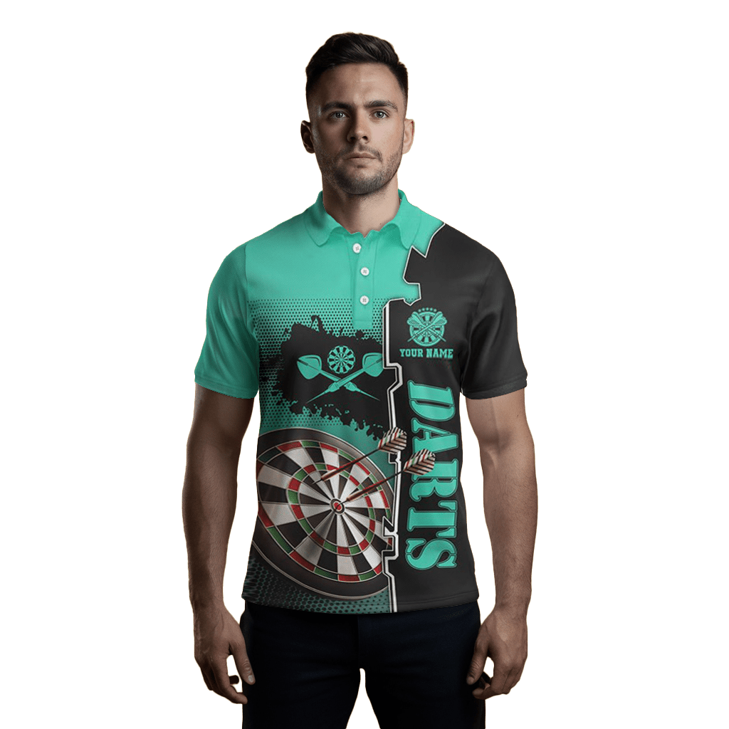 Herren - Dartpoloshirt in Türkis - Schwarz | Darttrikot C677 C677 - Outfitsuche