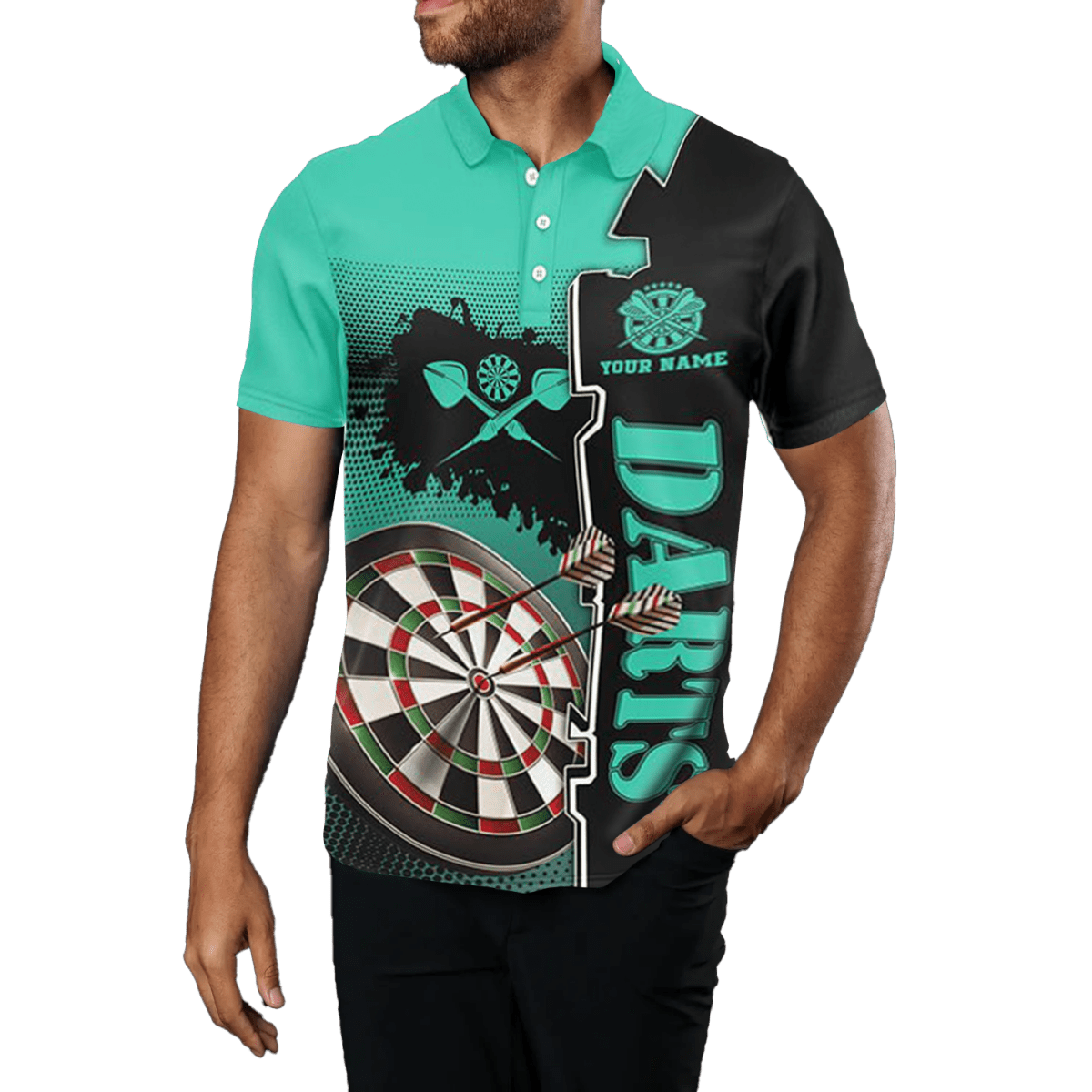 Herren - Dartpoloshirt in Türkis - Schwarz | Darttrikot C677 C677 - Outfitsuche