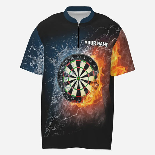 Herren Darts 1/4 Zip Trikot, Feuer - und Wasser - Dartboard Design, Thunder Farbe X550 - Outfitsuche