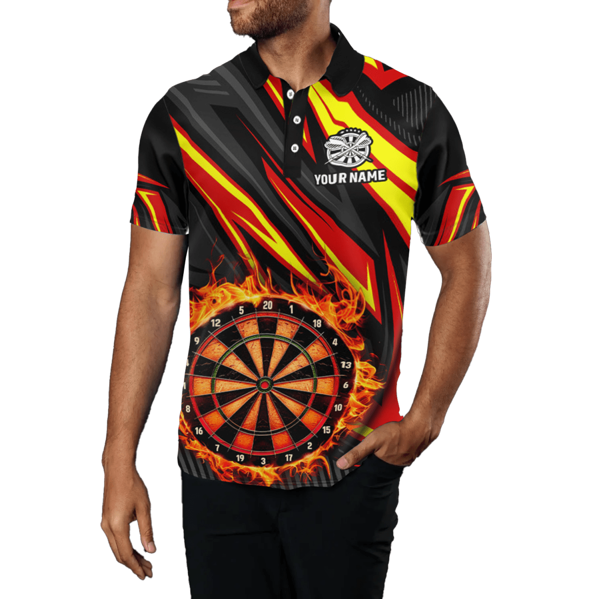 Herren Darts Flamme individuelles Polo & Viertel - Zip Shirt - Rot T1742 - Outfitsuche