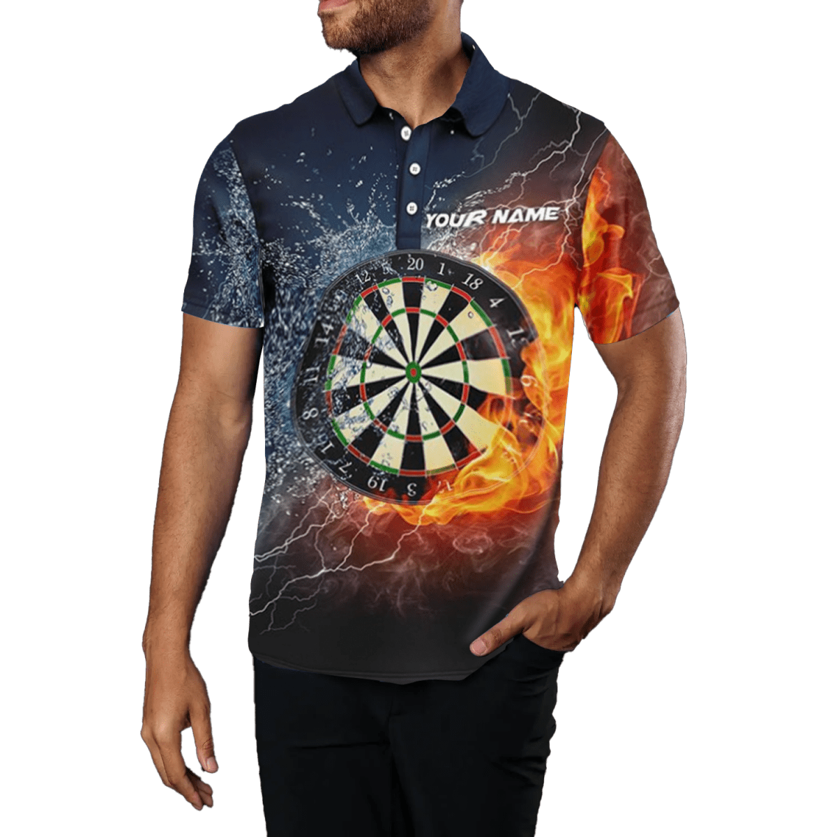 Herren Darts - Polo "Feuer & Wasser Dartboard" in Blau X550 - Outfitsuche