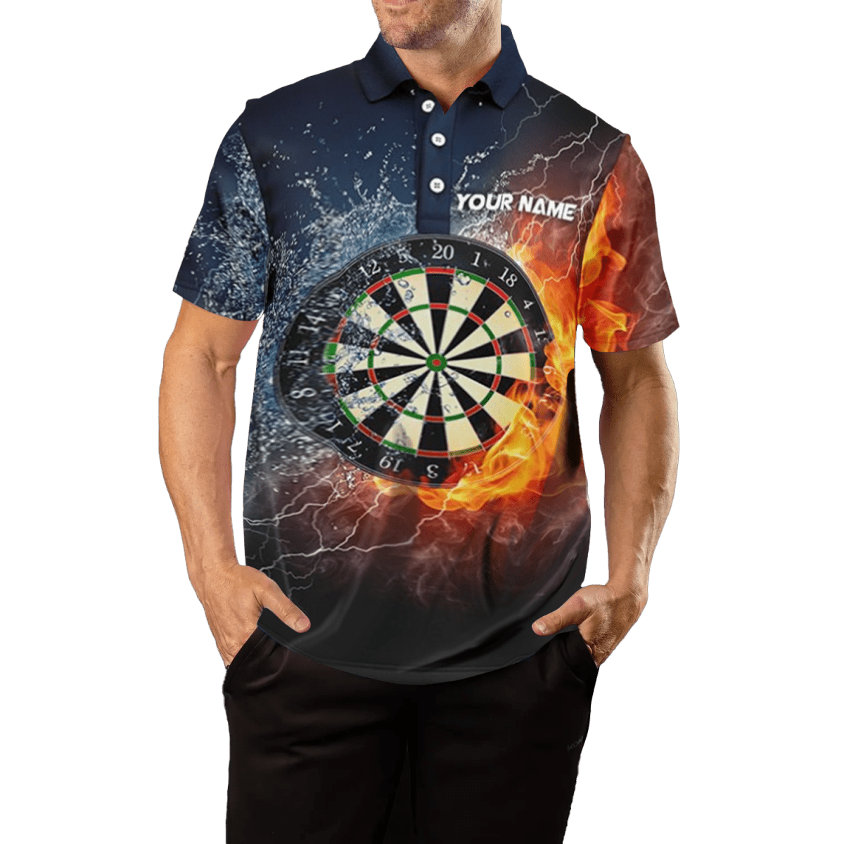 Herren Darts - Polo "Feuer & Wasser Dartboard" in Blau X550 - Outfitsuche