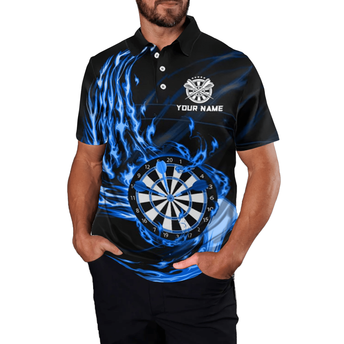 Herren Darts Polo Shirt Blau Feuer Dartboard L1472 - Outfitsuche