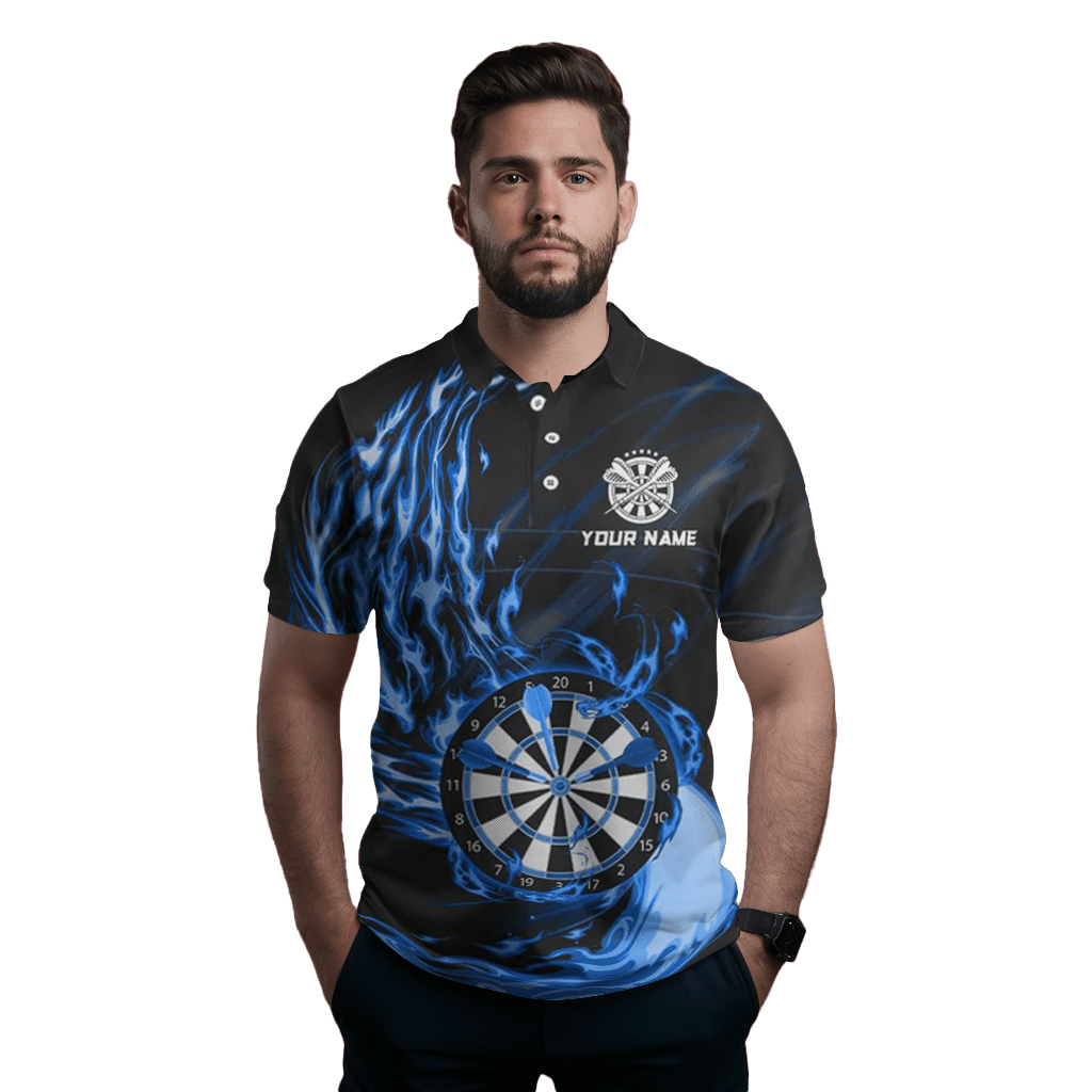 Herren Darts Polo Shirt Blau Feuer Dartboard L1472 - Outfitsuche